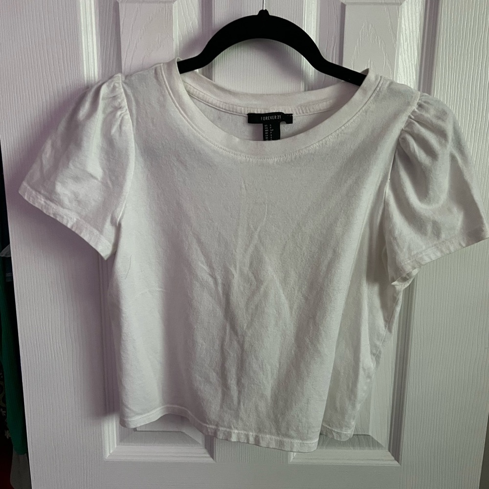 White Puff Sleeve Crop T-Shirt